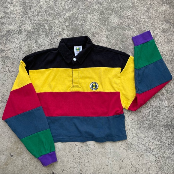 Cross Colours Multi Stripe Crop Rugby Pullover Retro XS preloved grunge - Picture 2 of 6